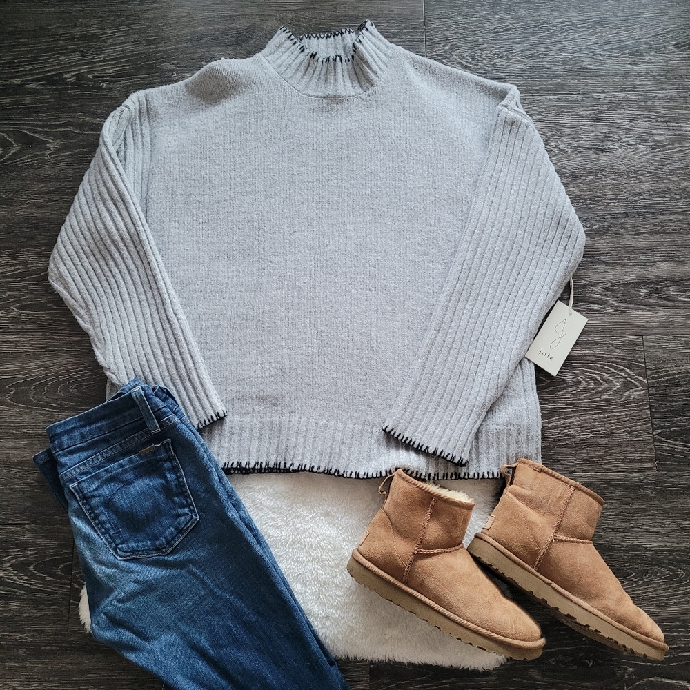 NWT Joie Supersoft Oversized Fit Sweater With A Blanket Stitch In Dove Grey Sz L